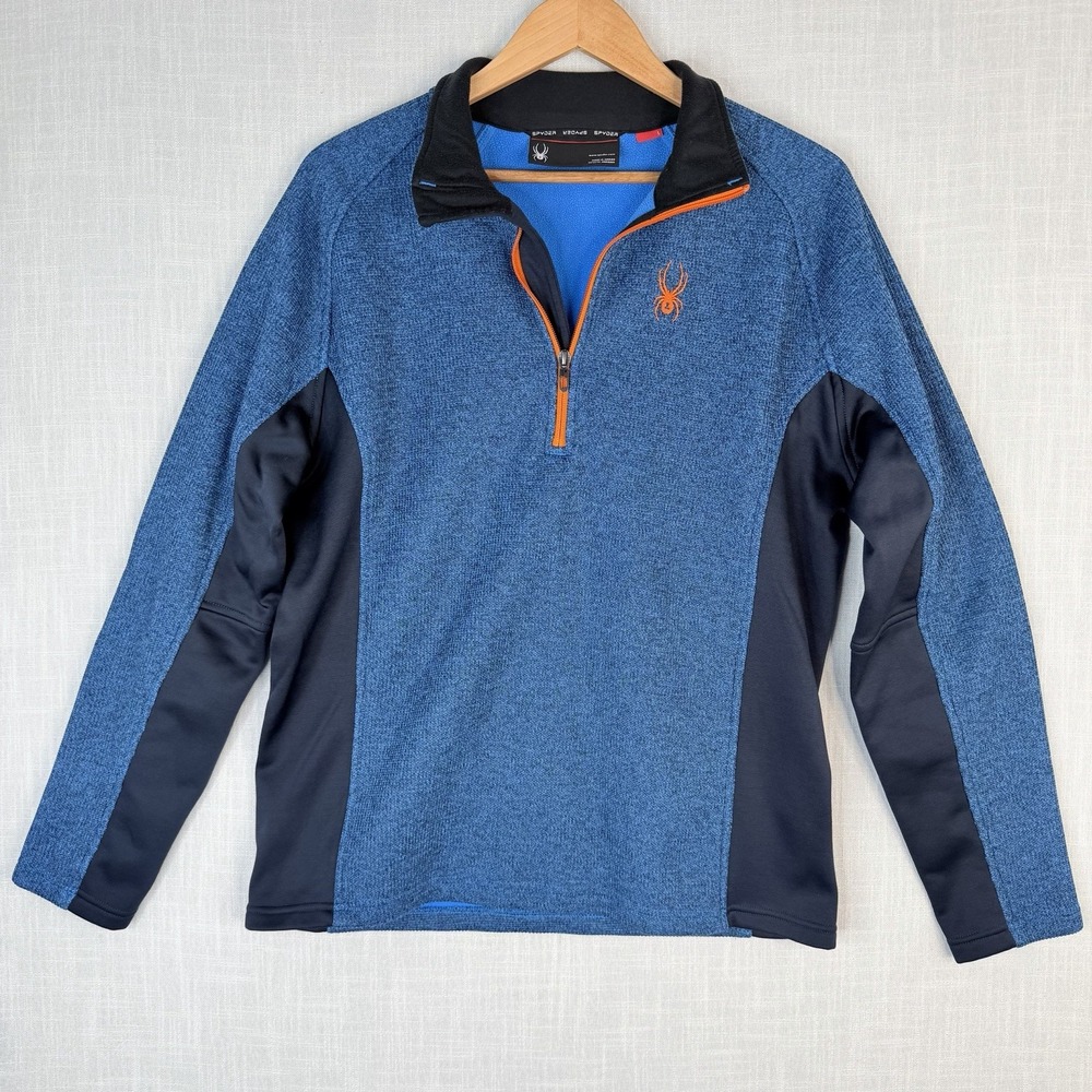 Spyder Outbound 1/2 Zip Pullover Sweater Jacket Size L Blue Orange Fleece Lined